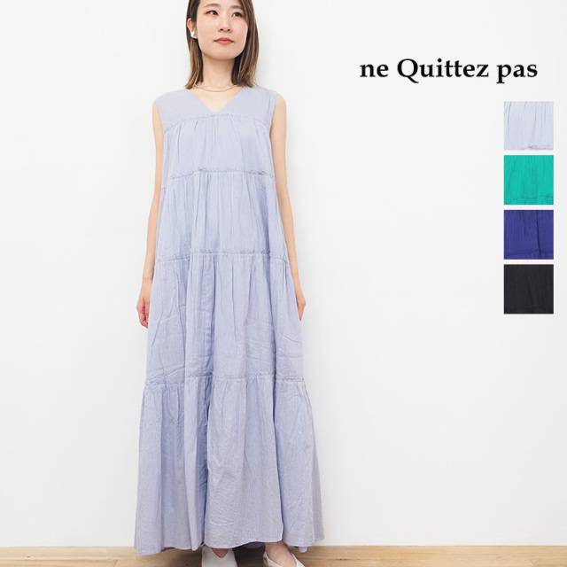 美品】ヌキテパロングワンピースDobby Stripe Plain Dress-